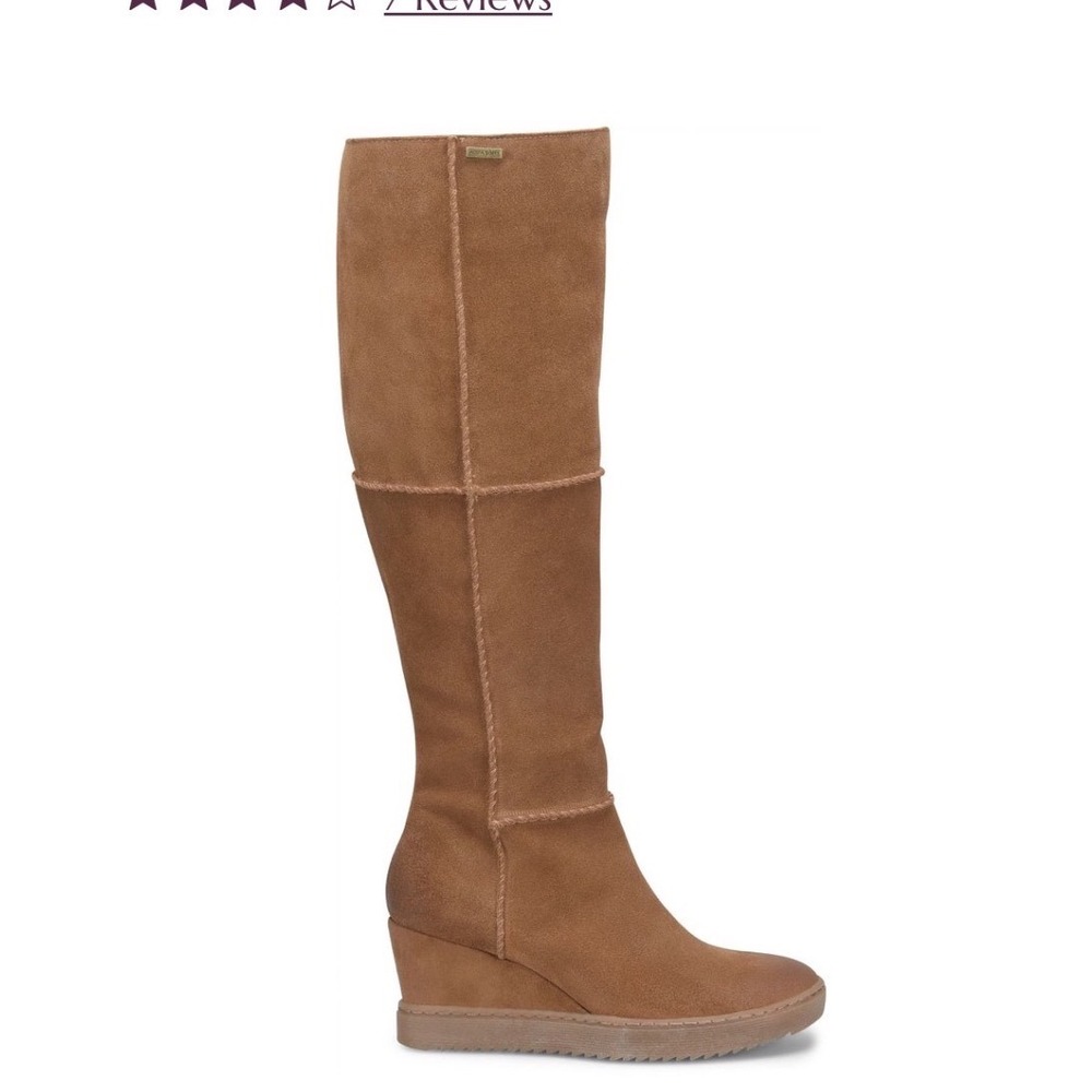 Sofft Sovania Waterproof Suede Wedge Boots Saddle Brown Shearling Lining 9M